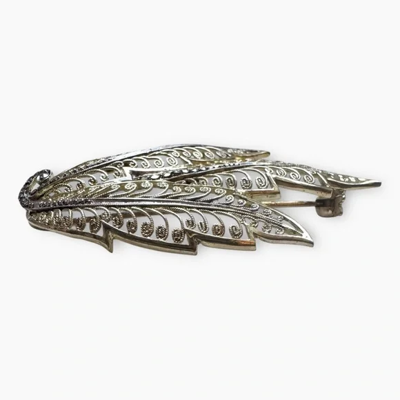 ALICE CAVINESS Vintage Germany Sterling Silver Filigree Leaf Brooch, Signed